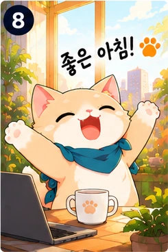 아침 햇살 속 일어서는 소통냥